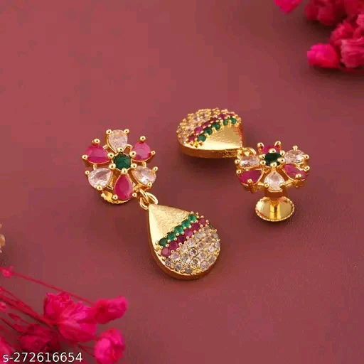 Micro Plated Drop Earrings with Cubic Zirconia/American Diamond – Classic Earrings &amp; Studs