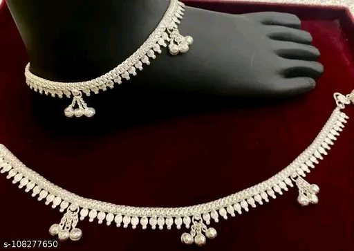 Kolhapuri Anklet Payal - Silver Plated Brass & Copper Chain Anklet - Image 8