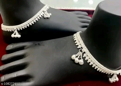 Kolhapuri Anklet Payal - Silver Plated Brass & Copper Chain Anklet - Image 9