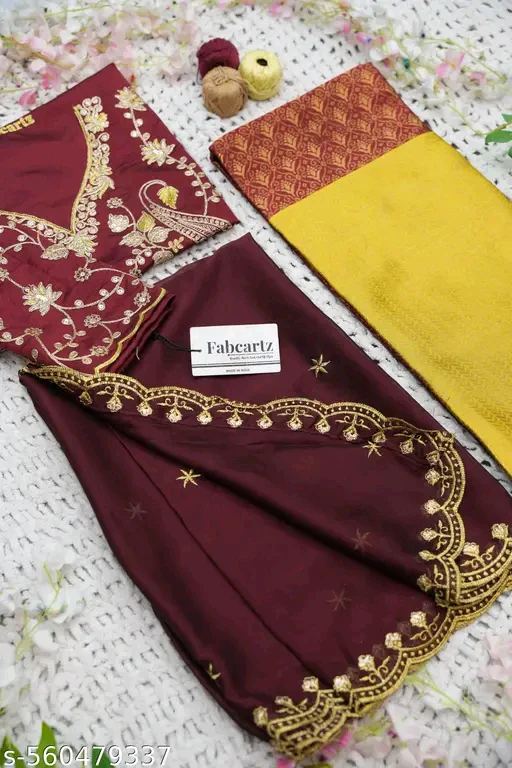 Beautiful Lichi Silk Woven Half Saree with Embroidered Blouse & Rangoli Dupatta # - Image 4
