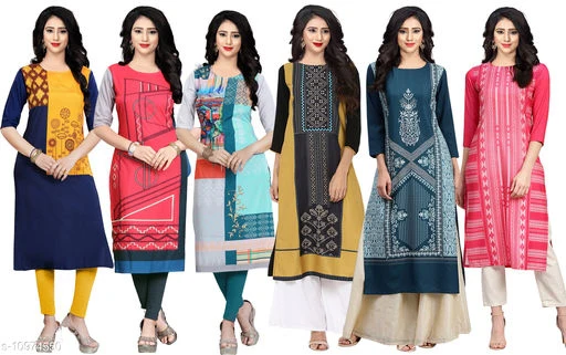 Navlik 2 Women's Crepe Straight Kurta (Pack of 6)*