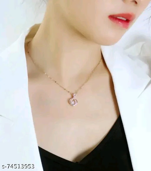 Rose Gold American Diamond Pendant &amp; Chain Set for Women – Cubic Zirconia, Short Necklace, Brass Base Metal, Free Size - Image 4