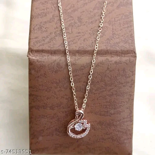 Rose Gold American Diamond Pendant &amp; Chain Set for Women - Image 2