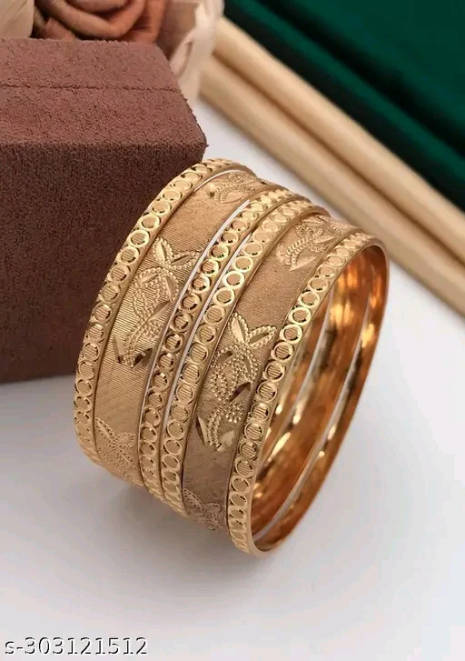 Shimmering Gold Plated Bracelet &amp; Bangle Set (Pack of 6) - Image 2