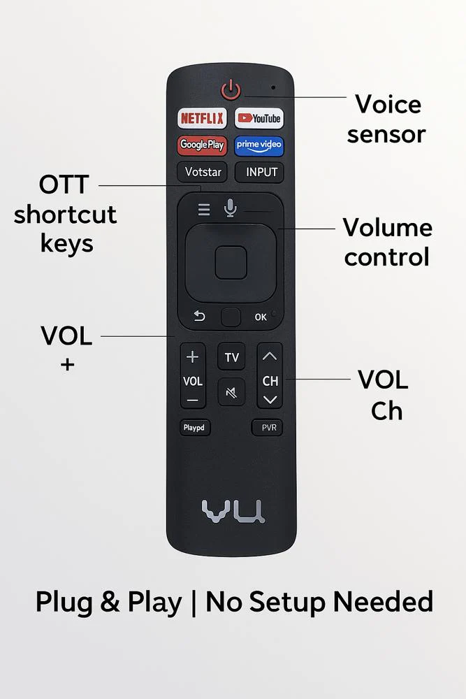 VU Smart TV Remote Control with Voice Sensor โ Compatible with YouTube, Google Play, Hotstar & Prime Video# - Image 8